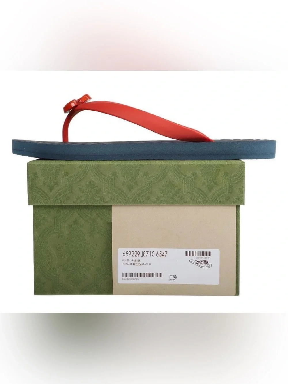 Gucci Men's Navy Footbed with Red double G Strap Logo Flip Flops